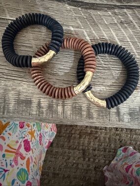 Coiled Ring Hair Tie Bracelet in Black with Gold Accent